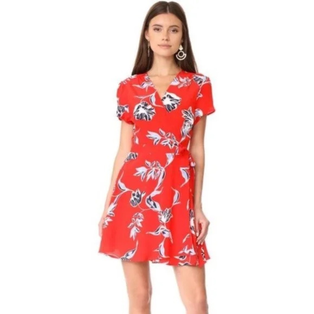 Yumi Kim Red Flutter Sleeve Wrap Dress Silk Size Large EUC
